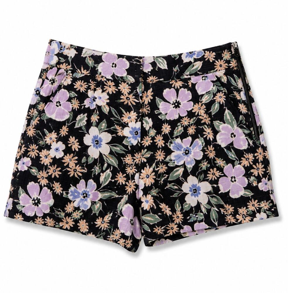 Gap Size 4 Black Floral Cotton Chino Shorts Side Zip Textured Summer Casual